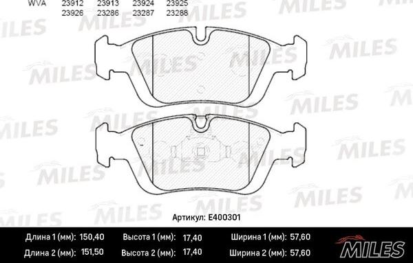 Miles E400301 - Kit de plaquettes de frein, frein à disque cwaw.fr