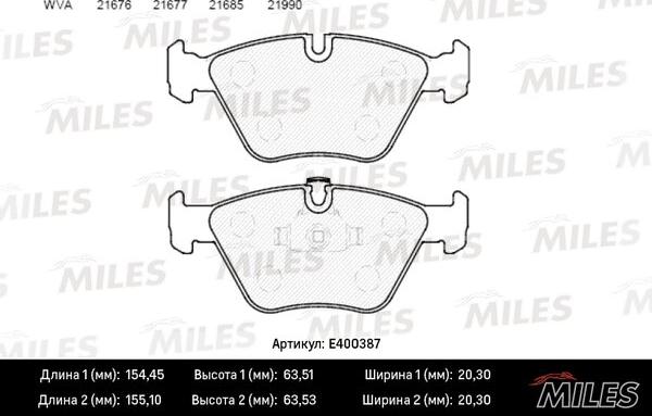 Miles E400387 - Kit de plaquettes de frein, frein à disque cwaw.fr