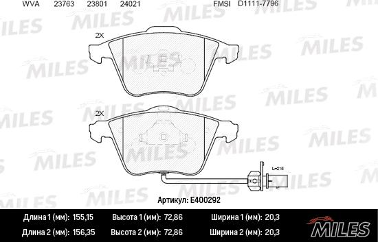 Miles E400292 - Kit de plaquettes de frein, frein à disque cwaw.fr