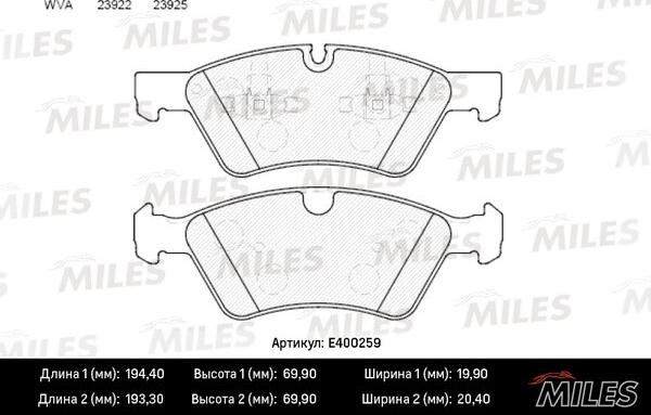 Miles E400259 - Kit de plaquettes de frein, frein à disque cwaw.fr