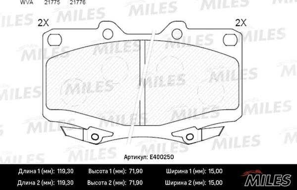 Miles E400250 - Kit de plaquettes de frein, frein à disque cwaw.fr