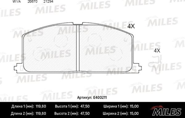 Miles E400211 - Kit de plaquettes de frein, frein à disque cwaw.fr