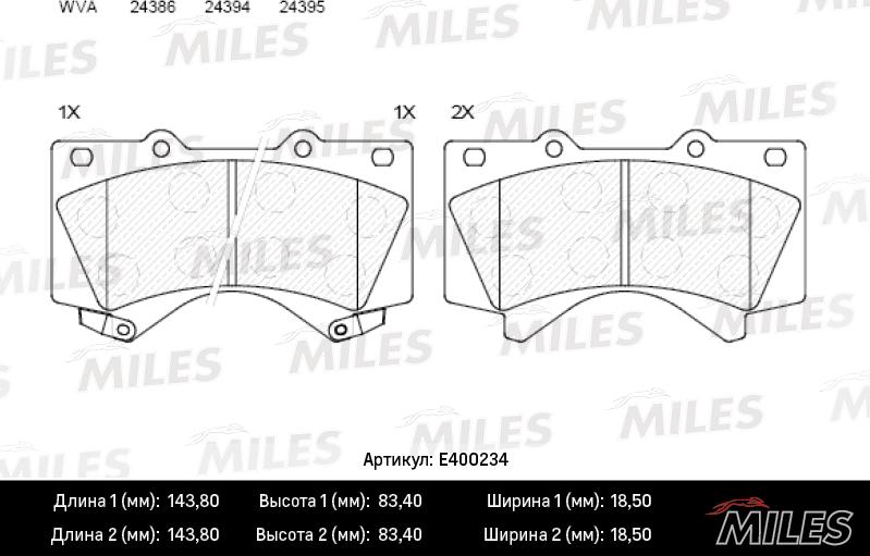 Miles E400234 - Kit de plaquettes de frein, frein à disque cwaw.fr