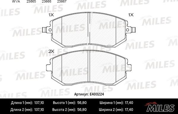 Miles E400224 - Kit de plaquettes de frein, frein à disque cwaw.fr