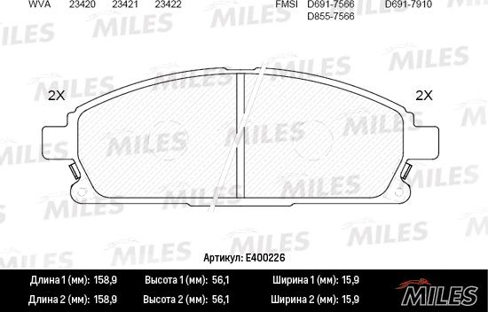 Miles E400226 - Kit de plaquettes de frein, frein à disque cwaw.fr