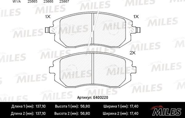 Miles E400220 - Kit de plaquettes de frein, frein à disque cwaw.fr