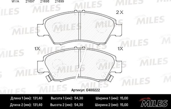 Miles E400222 - Kit de plaquettes de frein, frein à disque cwaw.fr