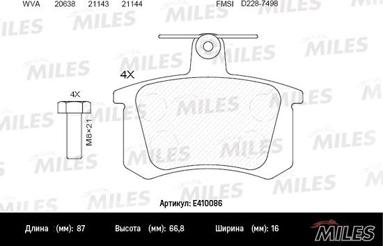 Miles E410086 - Kit de plaquettes de frein, frein à disque cwaw.fr