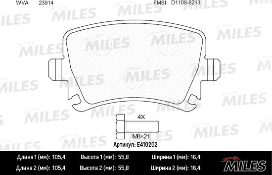 Miles E410202 - Kit de plaquettes de frein, frein à disque cwaw.fr