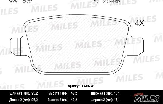 Miles E410278 - Kit de plaquettes de frein, frein à disque cwaw.fr