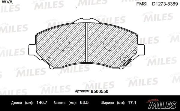 Miles E500550 - Kit de plaquettes de frein, frein à disque cwaw.fr