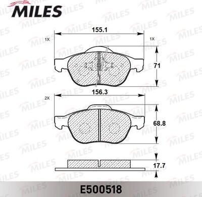 Miles E500518 - Kit de plaquettes de frein, frein à disque cwaw.fr