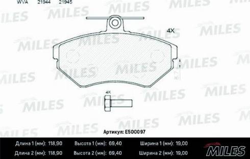 Miles E500097 - Kit de plaquettes de frein, frein à disque cwaw.fr