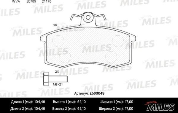 Miles E500049 - Kit de plaquettes de frein, frein à disque cwaw.fr