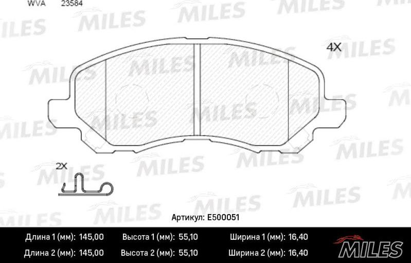 Miles E500051 - Kit de plaquettes de frein, frein à disque cwaw.fr