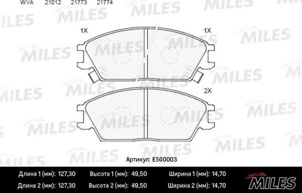 Miles E500003 - Kit de plaquettes de frein, frein à disque cwaw.fr