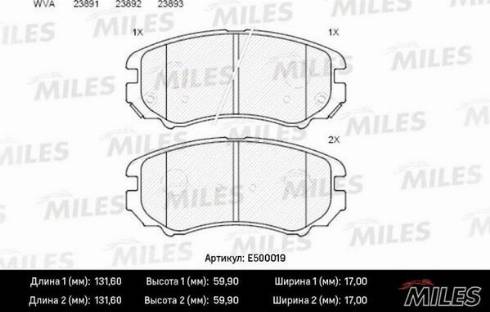 Miles E500019 - Kit de plaquettes de frein, frein à disque cwaw.fr