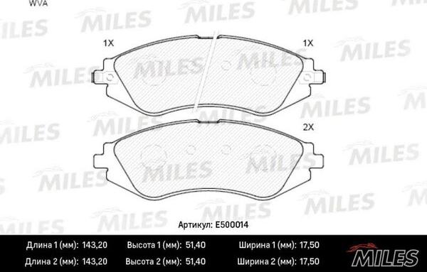 Miles E500014 - Kit de plaquettes de frein, frein à disque cwaw.fr