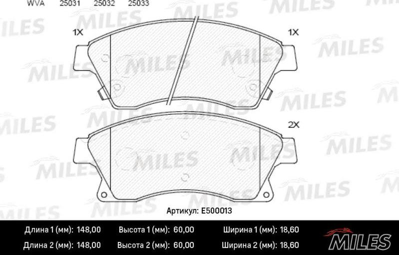 Miles E500013 - Kit de plaquettes de frein, frein à disque cwaw.fr