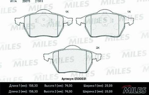 Miles E500031 - Kit de plaquettes de frein, frein à disque cwaw.fr