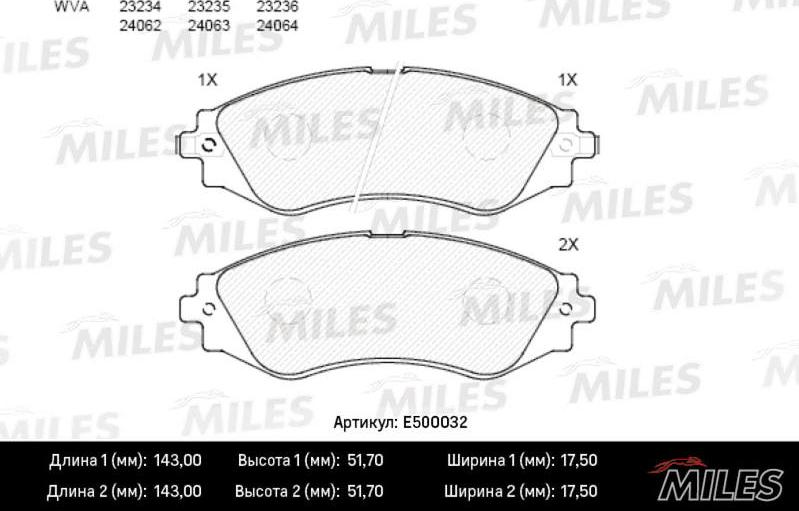 Miles E500032 - Kit de plaquettes de frein, frein à disque cwaw.fr