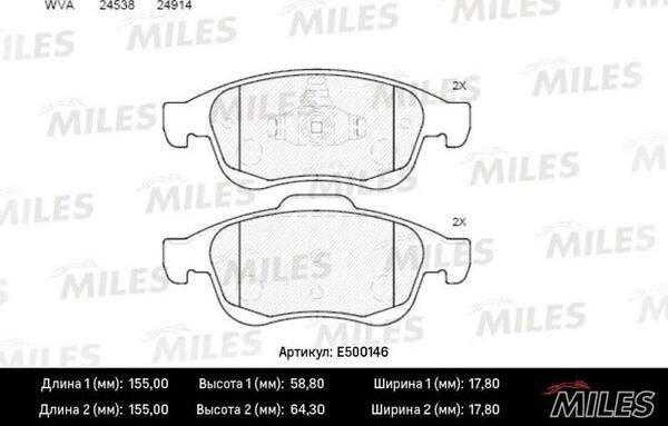 Miles E500146 - Kit de plaquettes de frein, frein à disque cwaw.fr