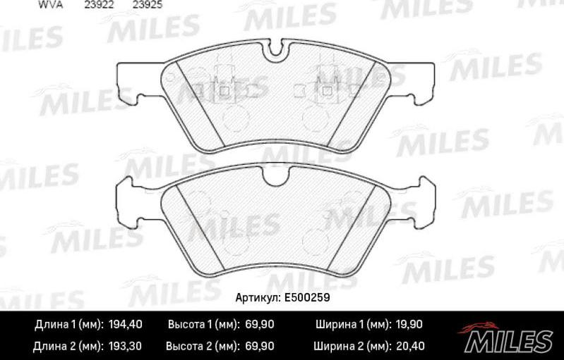 Miles E500259 - Kit de plaquettes de frein, frein à disque cwaw.fr