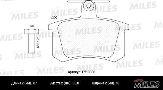 Miles E510086 - Kit de plaquettes de frein, frein à disque cwaw.fr