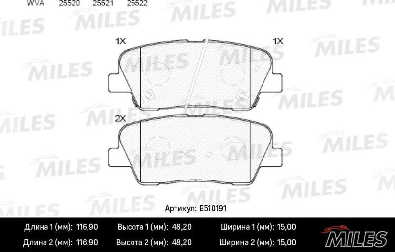 Miles E510191 - Kit de plaquettes de frein, frein à disque cwaw.fr