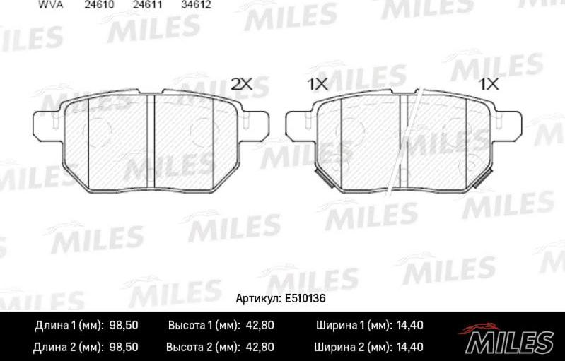 Miles E510136 - Kit de plaquettes de frein, frein à disque cwaw.fr