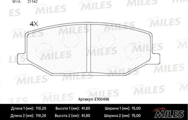 Miles E100496 - Kit de plaquettes de frein, frein à disque cwaw.fr