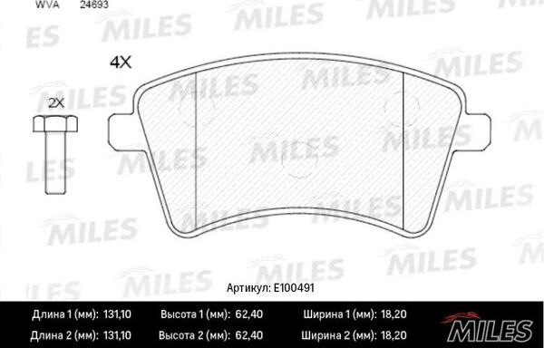 Miles E100491 - Kit de plaquettes de frein, frein à disque cwaw.fr