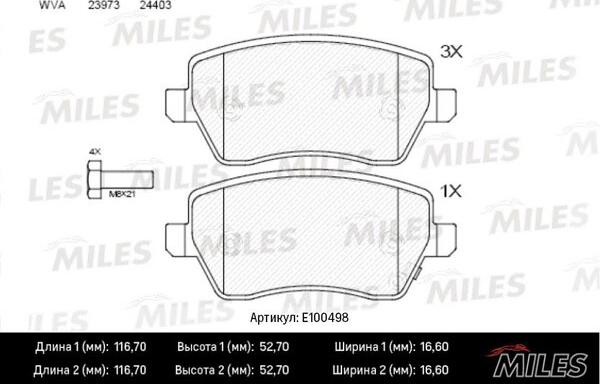 Miles E100498 - Kit de plaquettes de frein, frein à disque cwaw.fr