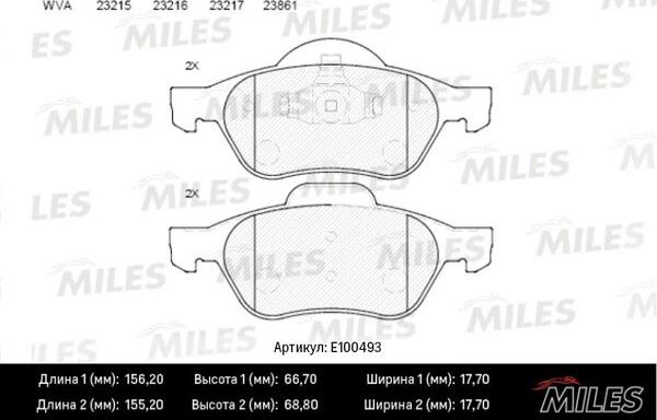 Miles E100493 - Kit de plaquettes de frein, frein à disque cwaw.fr