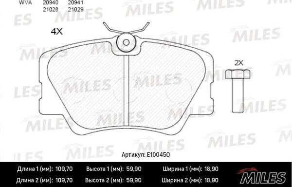 Miles E100450 - Kit de plaquettes de frein, frein à disque cwaw.fr