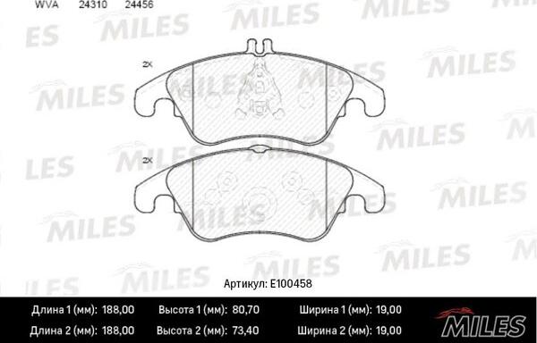 Miles E100458 - Kit de plaquettes de frein, frein à disque cwaw.fr