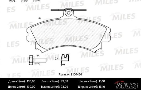 Miles E100466 - Kit de plaquettes de frein, frein à disque cwaw.fr