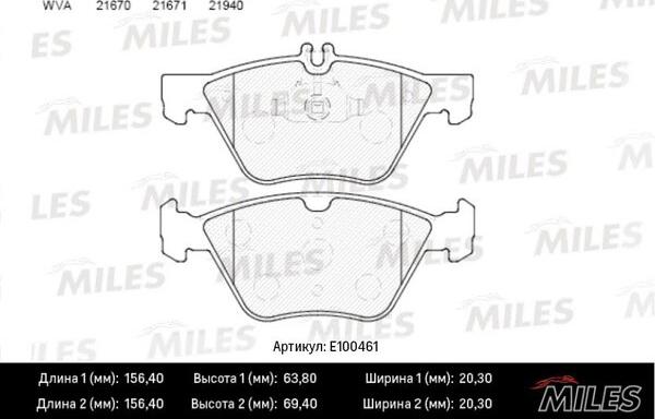 Miles E100461 - Kit de plaquettes de frein, frein à disque cwaw.fr