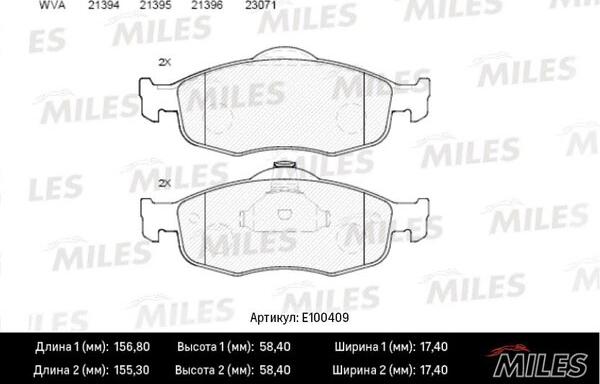 Miles E100409 - Kit de plaquettes de frein, frein à disque cwaw.fr