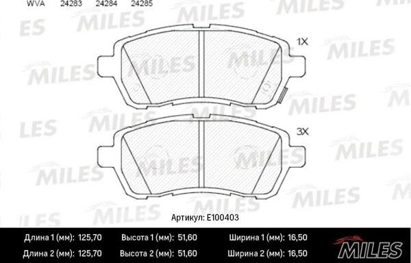 Miles E100403 - Kit de plaquettes de frein, frein à disque cwaw.fr