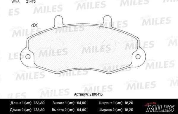 Miles E100415 - Kit de plaquettes de frein, frein à disque cwaw.fr