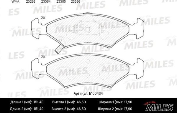 Miles E100434 - Kit de plaquettes de frein, frein à disque cwaw.fr