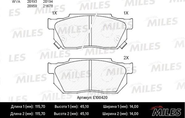 Miles E100420 - Kit de plaquettes de frein, frein à disque cwaw.fr