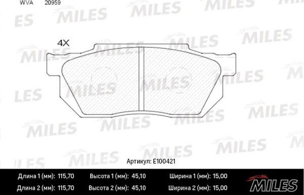 Miles E100421 - Kit de plaquettes de frein, frein à disque cwaw.fr