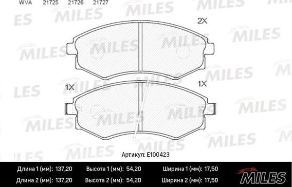 Miles E100423 - Kit de plaquettes de frein, frein à disque cwaw.fr