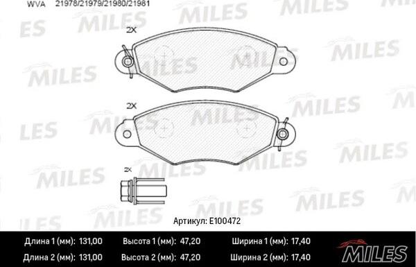 Miles E100472 - Kit de plaquettes de frein, frein à disque cwaw.fr