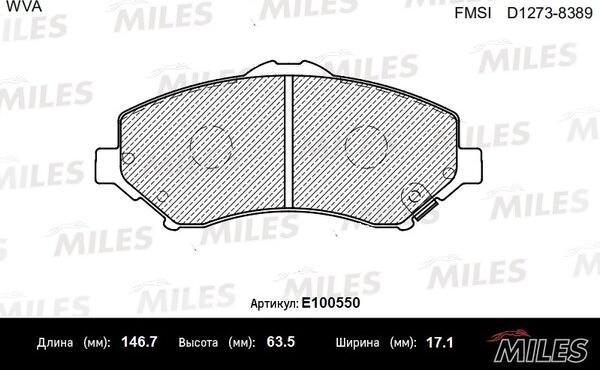 Miles E100550 - Kit de plaquettes de frein, frein à disque cwaw.fr