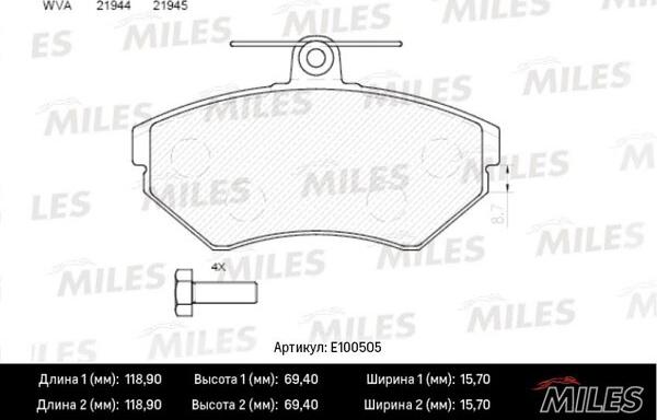 Miles E100505 - Kit de plaquettes de frein, frein à disque cwaw.fr