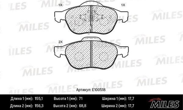 Miles E100518 - Kit de plaquettes de frein, frein à disque cwaw.fr