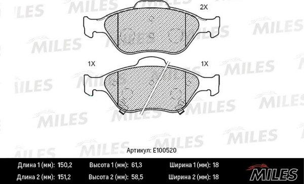 Miles E100520 - Kit de plaquettes de frein, frein à disque cwaw.fr